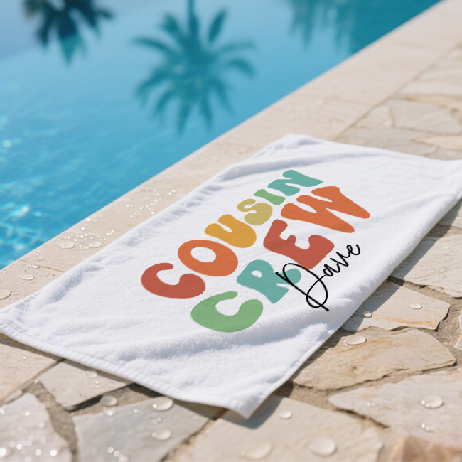 Personalized Name Cousin Crew Beach Towel, Perfect for Family Outings - Giftlab