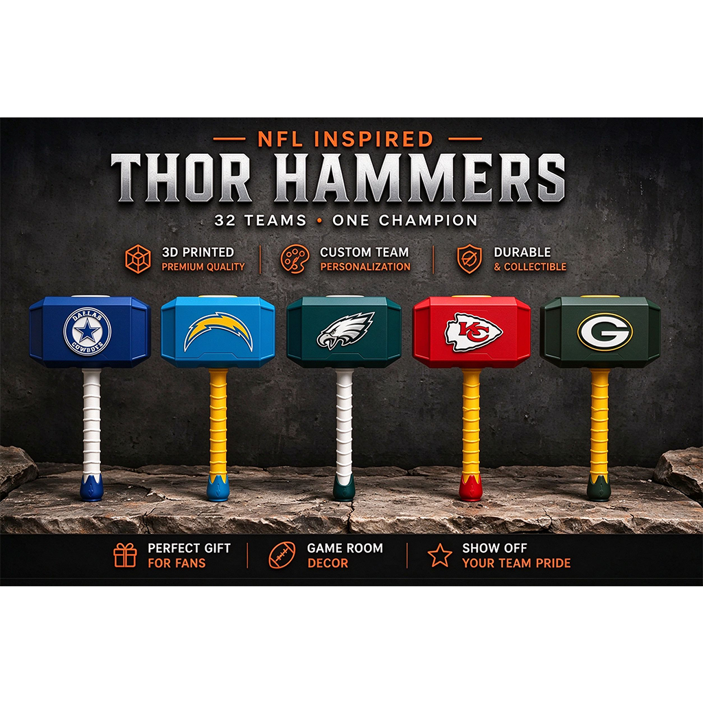 Football Team Inspired Hammer | 3D Printed Football Fan Gift | Life Size Sports Decor | Football Man Cave Gift