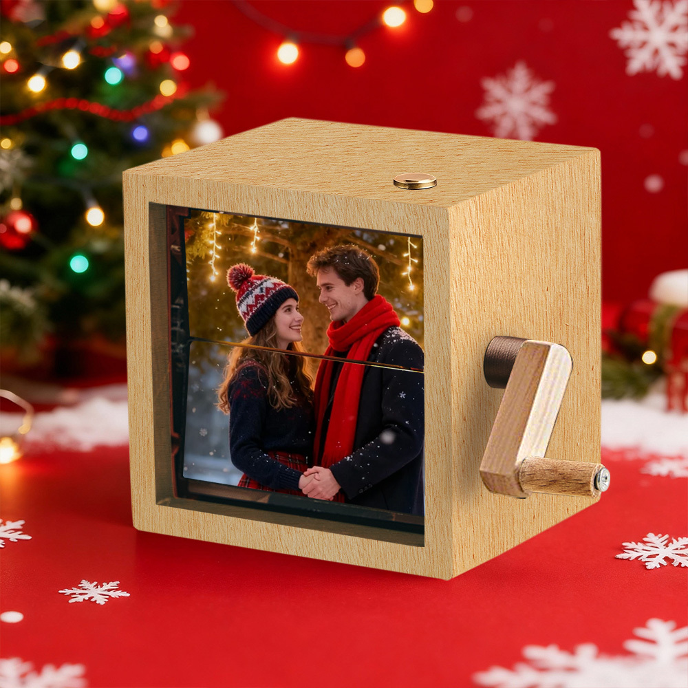 Custom Photo Flipbook Frame Animation Machine Mechanical Hand-cranked Flipbook Box Photo Album with Light Black Walnut Christmas Gifts