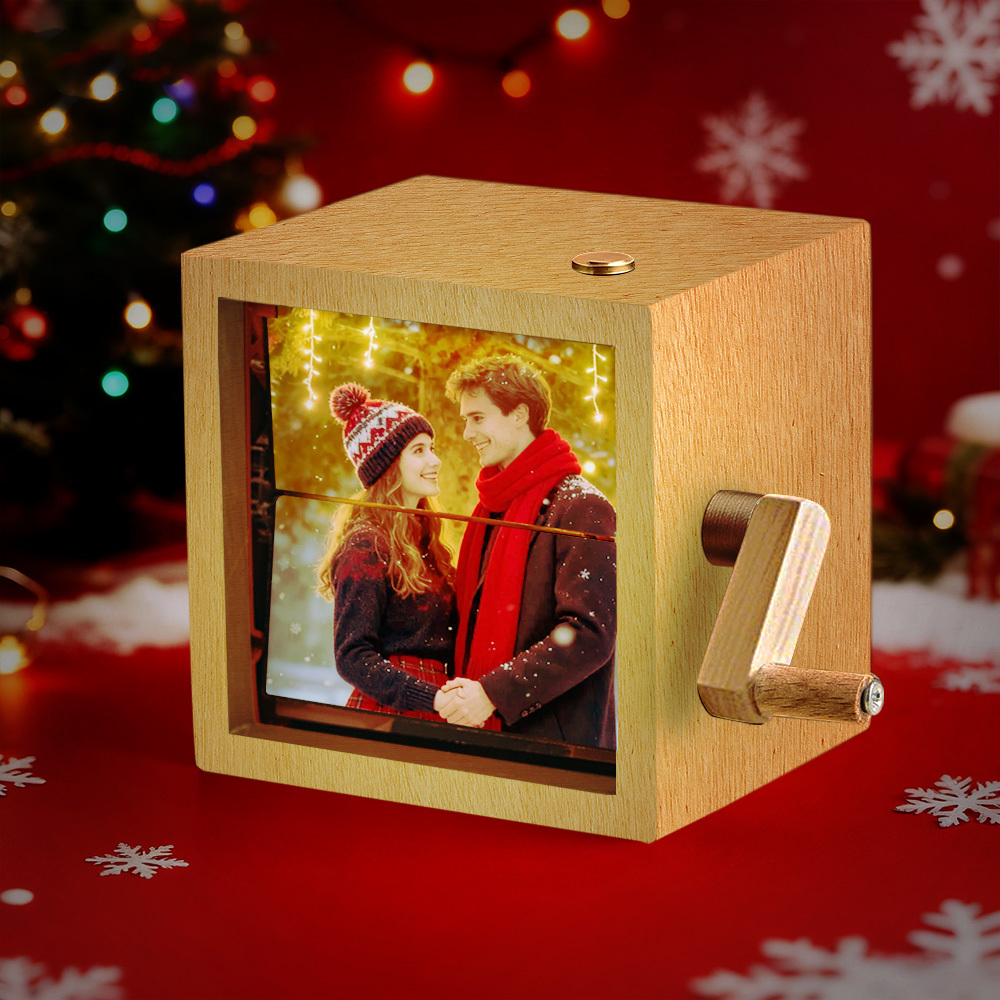Custom Photo Flipbook Frame Animation Machine Mechanical Hand-cranked Flipbook Box Photo Album with Light Black Walnut Christmas Gifts