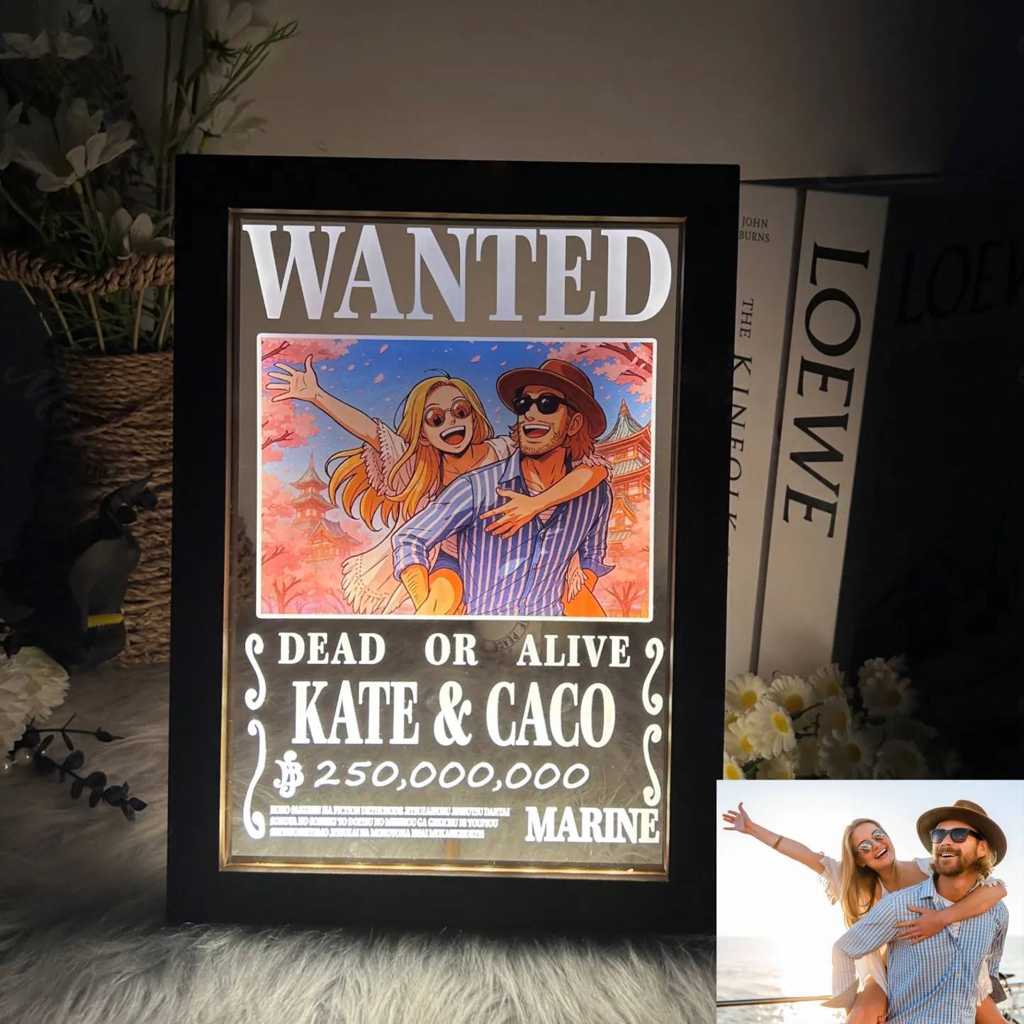 Custom Anime Bounty Couple Portrait Personalized Anime Style Wanted Poster Portrait Unique Captains' Couple Portrait