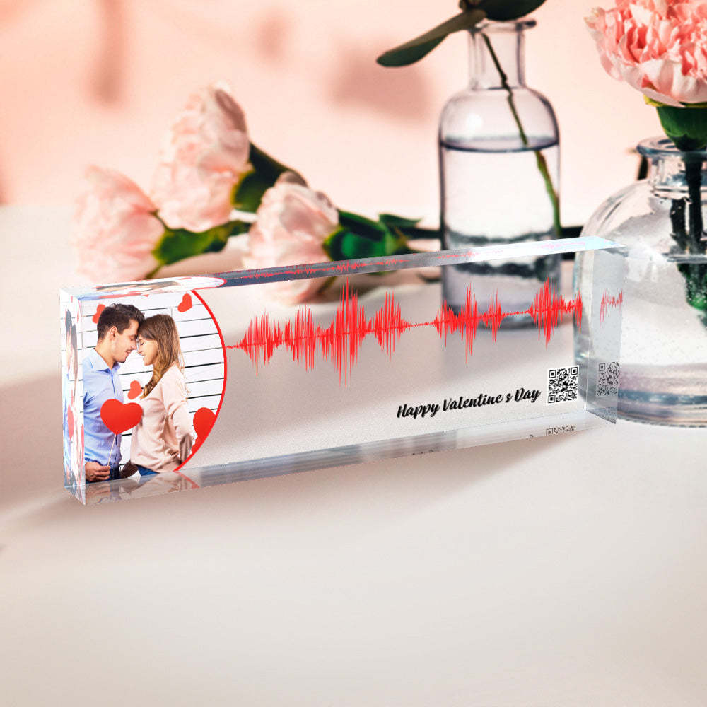 Custom Photo Soundwave Art Print Ornament Personalized Personal Recording or Song on Acrylic Block Gift