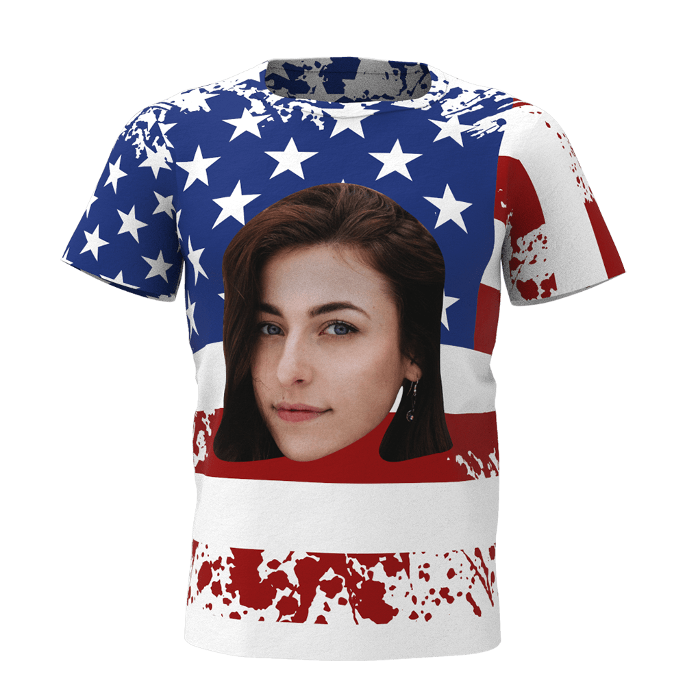 American Flag Shirt With Girlfriend Face Custom Face T-shirt 4th of July Gifts - Bestchristmasgifts