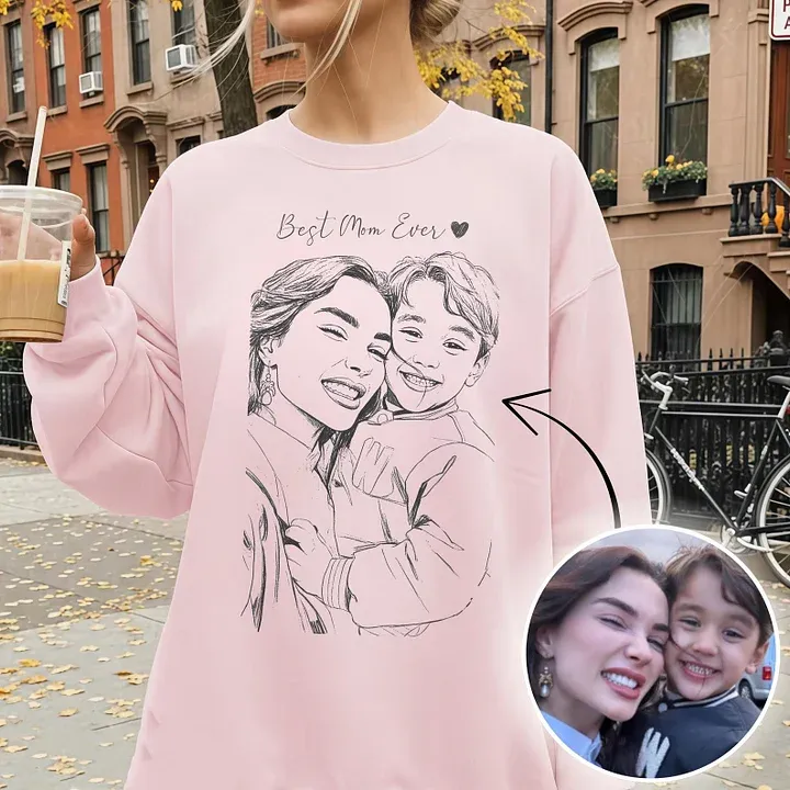 Custom Mom Photo Sketch Sweatshirt/T-shirt Personalized Hand-Drawn Portrait from Photo, Custom Mother’s Day Shirt, Birthday Gift for Mom/Grandma