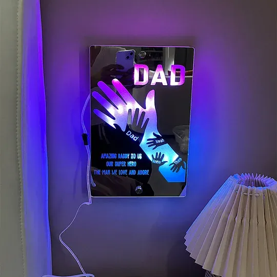 Father's Day Gift Idea Customized Father's Arm Child Palm Name Mirror 