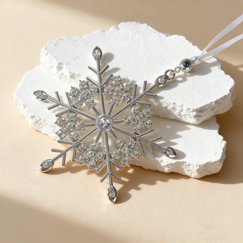 Personalized Snowflake Photo Projection Ornament Projection Picture Pendant with Diamonds Warm Gift for Christmas