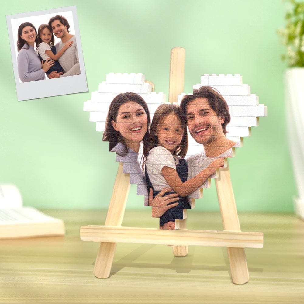 Personalized Building Brick Personalised Photo Block Heart Shaped Gifts for Family - Giftlab