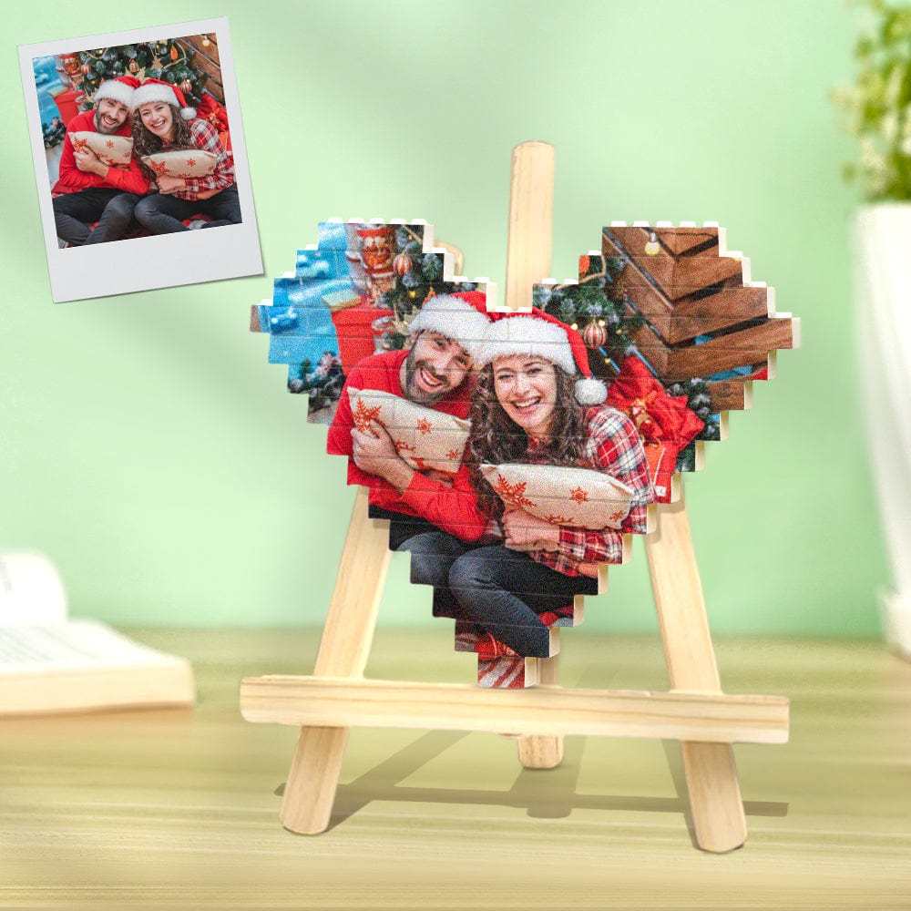 Gift For Christmas Personalized Building Brick Custom Photo Block Heart Shaped - Giftlab