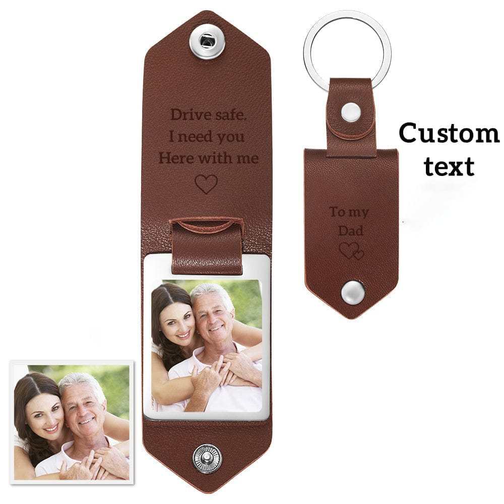 Drive Safe Keychain Custom Leather Keyring with Text Gifts for Father - Giftlab