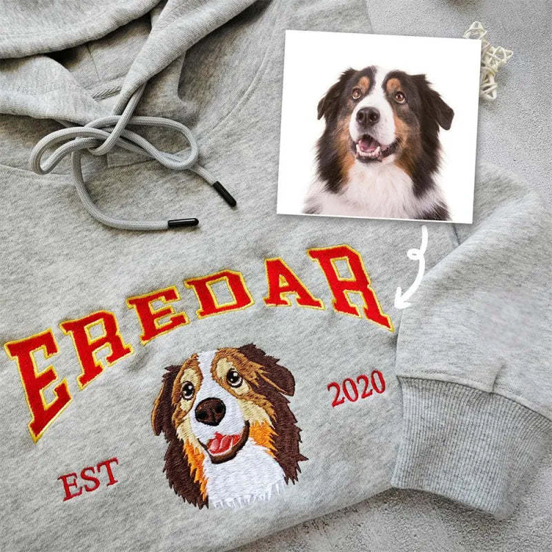 Custom Embroidered Sweatshirt With Pet Portrait - Bestchristmasgifts