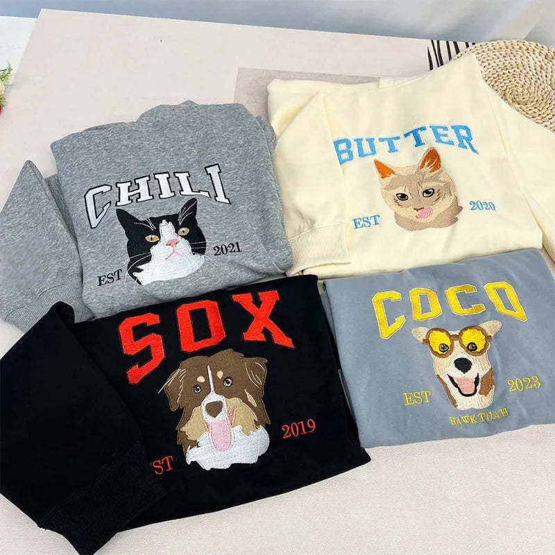 Custom Embroidered Sweatshirt With Pet Portrait - Bestchristmasgifts