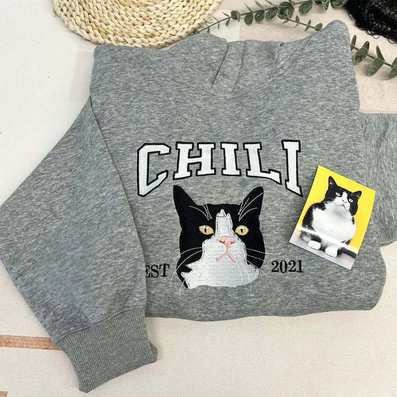 Custom Embroidered Sweatshirt With Pet Portrait - Bestchristmasgifts
