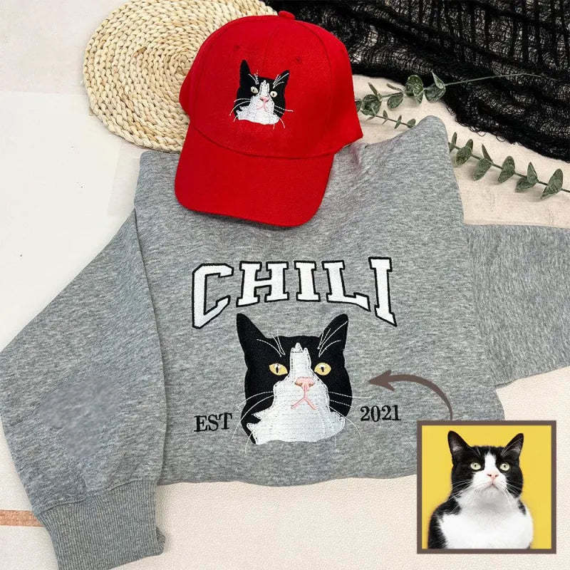 Custom Embroidered Sweatshirt With Pet Portrait - Bestchristmasgifts