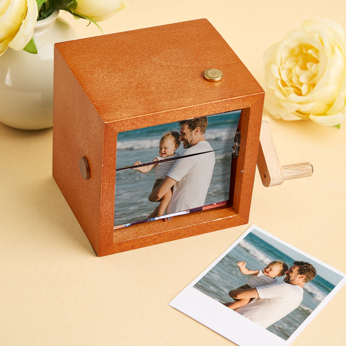 Custom Photo Flipbook Frame Animation 24 Pictures Machine Mechanical Hand-cranked Flipbook Box Photo Album with Light Black Walnut Anniversary Gifts