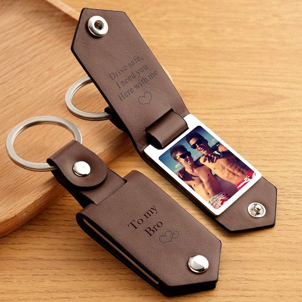 Drive Safe Keychain for Bro Custom Leather Keyring with Text Gifts - Giftlab