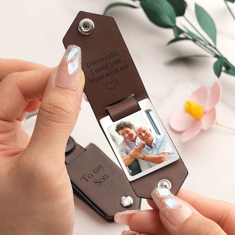 Drive Safe Keychain for Son Custom Leather Keyring with Text Gifts - Giftlab