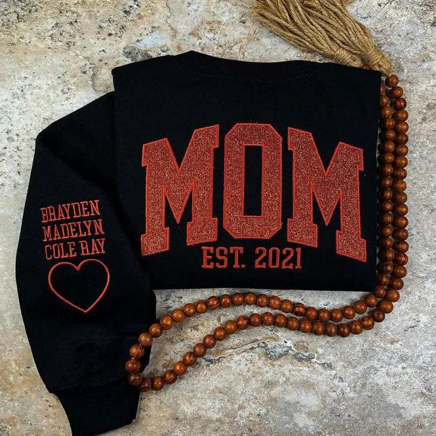 Custom Embroidered Glitter Vinyl MAMA Sweatshirt-Gift For Mom & Grandma - Bestchristmasgifts
