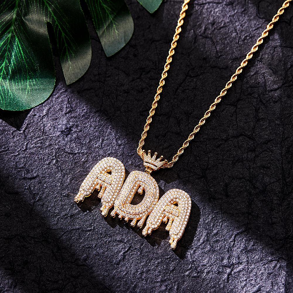 Custom Initial Letter Necklace Personalized Bling Name Pendant Hip Hop Necklace for Men Women - Bestchristmasgifts
