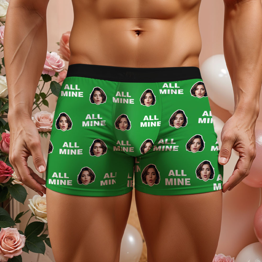 Custom Men's Face Boxer All Mine Face Boxer Briefs Personalized Red Face Boxer Briefs Valentine's Day Underwear Gift - Bestchristmasgifts