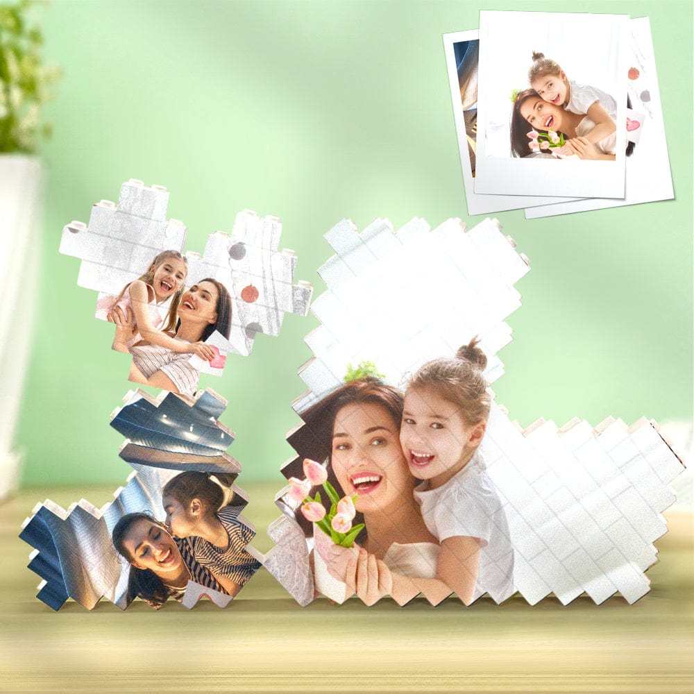 Personalized 3PCS Building Brick Puzzles Custom Heart Shaped Photo Block Anniversary Gift - Giftlab