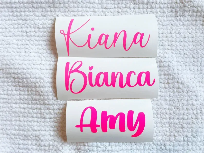 NEON custom vinyl decal, personalized sticker for tumblers, water bottle, laptop, car window, vinyl name labels, back to school stickers