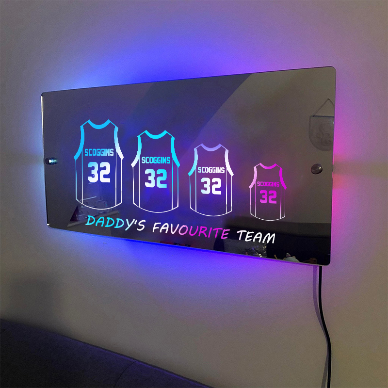 Father's Day Gift Personalized Sports Football Baseball Basketball Jersey Home Mirror Light
