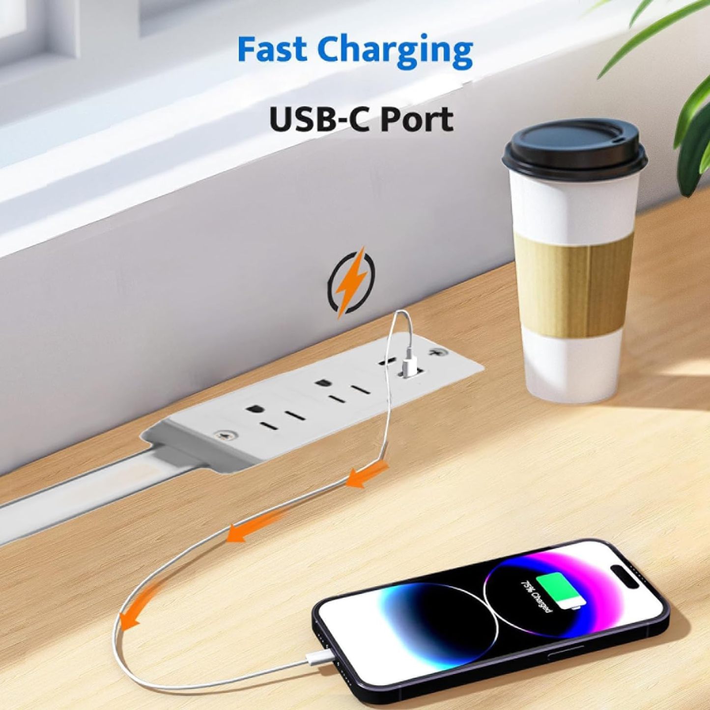 Adjustable Power Socket Extender USB-A, USB-C, Dual AC Ports, 17.7"–27.6" Retractable Cord, 180° Rotation Certified Safe for Sofa, Nightstand, or Office Desk