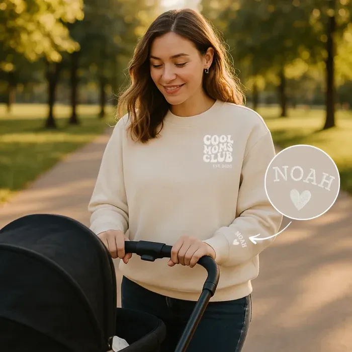 "Cool Moms Club" – Personalized Embroidered Sweatshirt with Children's Names