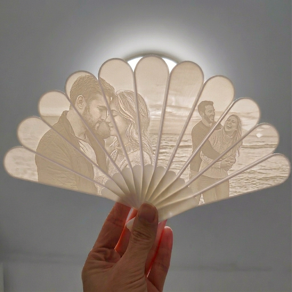 Custom 3D Printed Lithophane Photo Fan - Personalized Picture Night Light - Anniversary & Wedding Gift