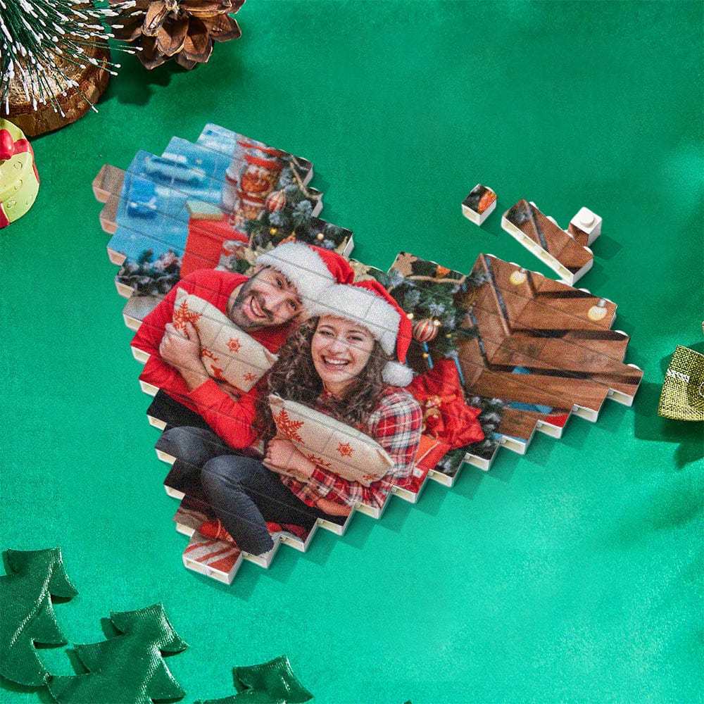 Gift For Christmas Personalized Building Brick Custom Photo Block Heart Shaped - Giftlab