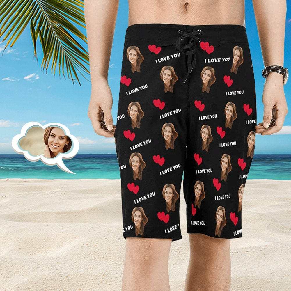 Custom Swim Swimming Trunk Custom Beach Shorts Anniversary Gifts -  I Love You - Giftlab