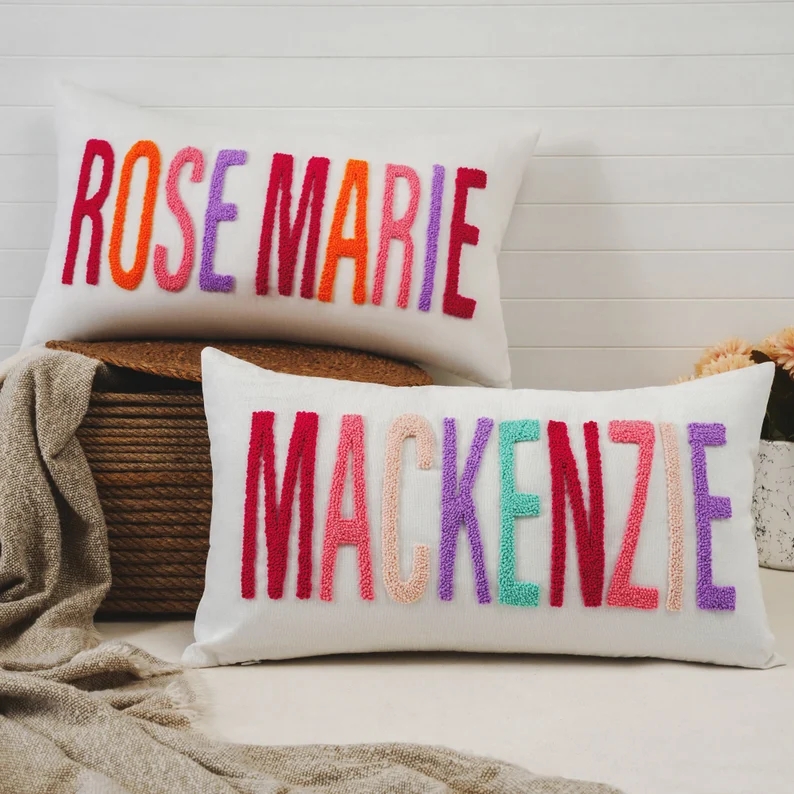 Personalized Baby Girl Room Name Pillow Cover Punch Needle, Girl Kid Gift, Dorm Gift, Graduation Gift