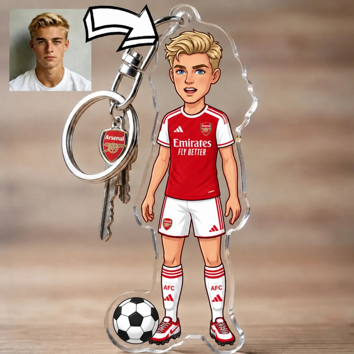 Custom Cartoon Football Team Player Acrylic Keychain - Personalized Football / Soccer Fan Gift