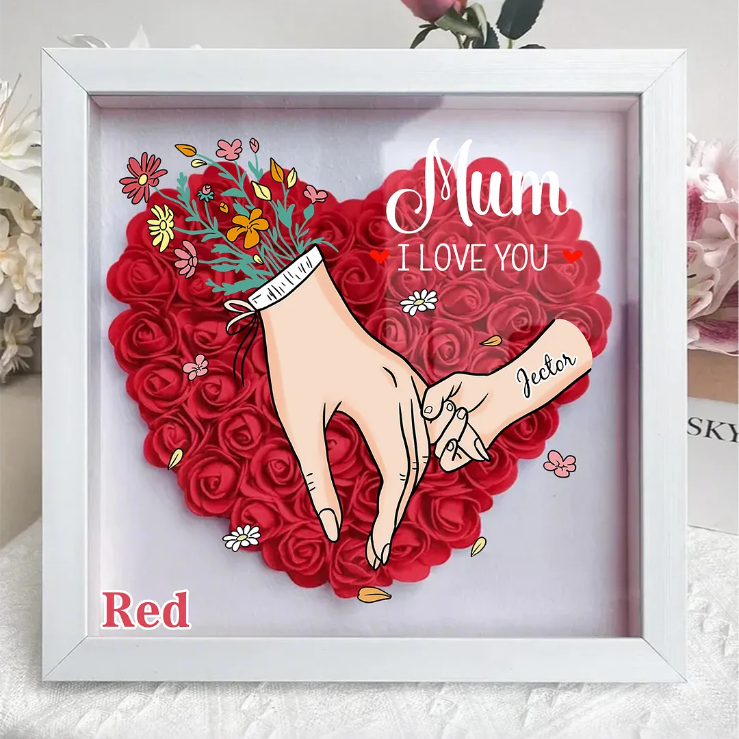 Family Love Blooms Forever – Personalised Mom & Grandma Flower Shadow Box with Names - Bestchristmasgifts