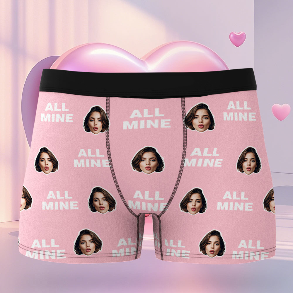 Custom Men's Face Boxer All Mine Face Boxer Briefs Personalized Red Face Boxer Briefs Valentine's Day Underwear Gift - Bestchristmasgifts