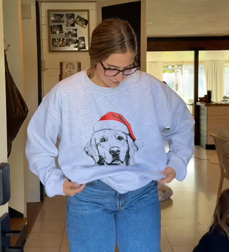 Furry & Festive! Custom Pet Santa Hat Sweatshirt – Personalized Heat-Pressed Christmas Hoodie for Pet Lovers