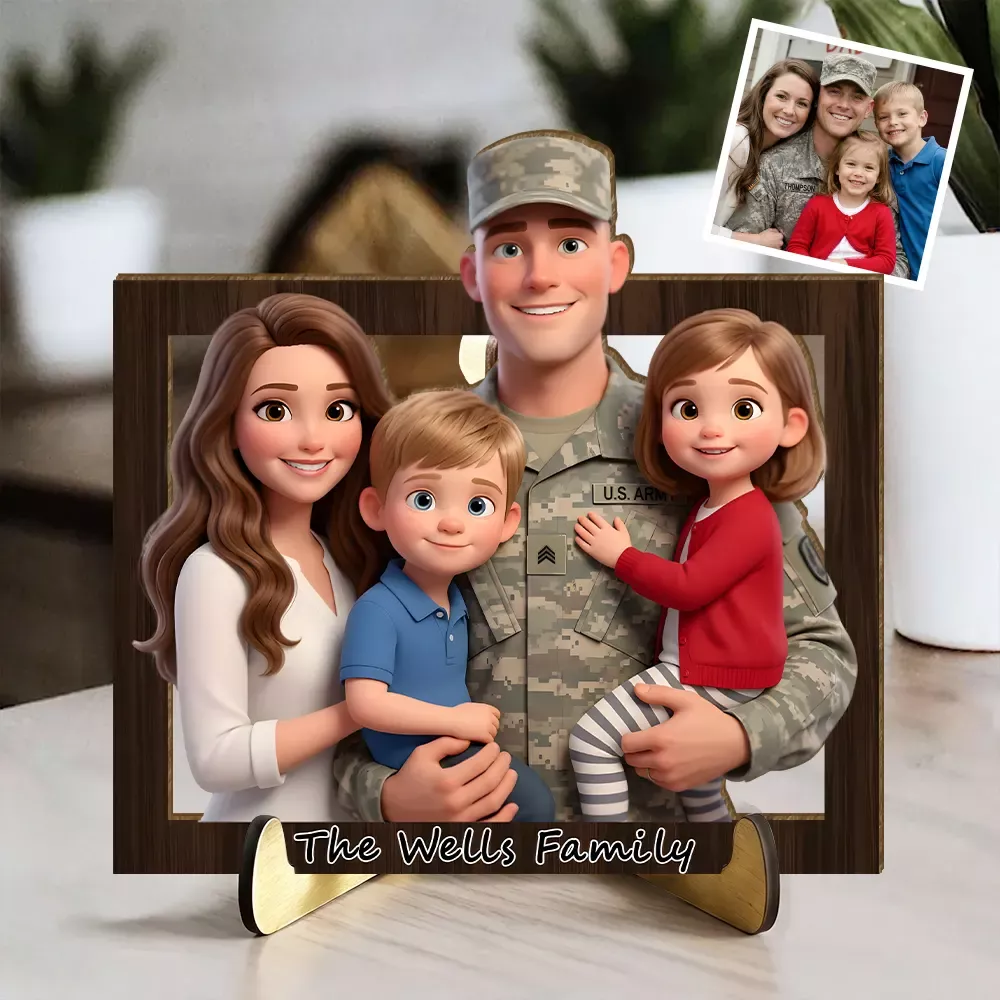 Custom Wood Frame Standee Large Family Military Pride Frame with your face -The 4th Of July Gift For Him