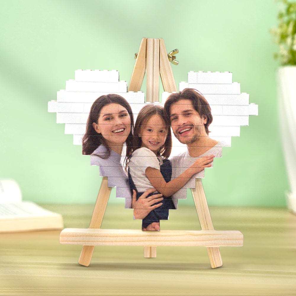 Personalized Building Brick Personalised Photo Block Heart Shaped Gifts for Family - Giftlab