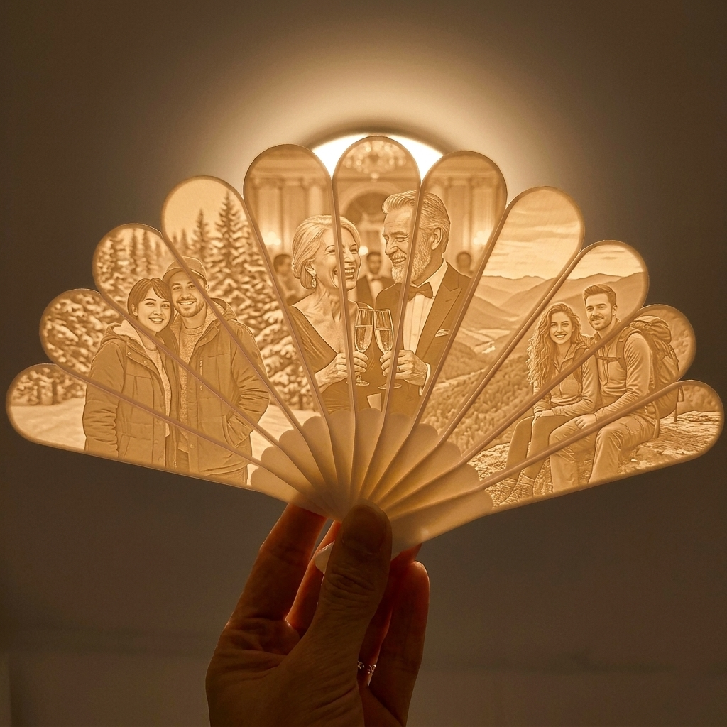 Custom 3D Printed Lithophane Photo Fan - Personalized Picture Night Light - Anniversary & Wedding Gift