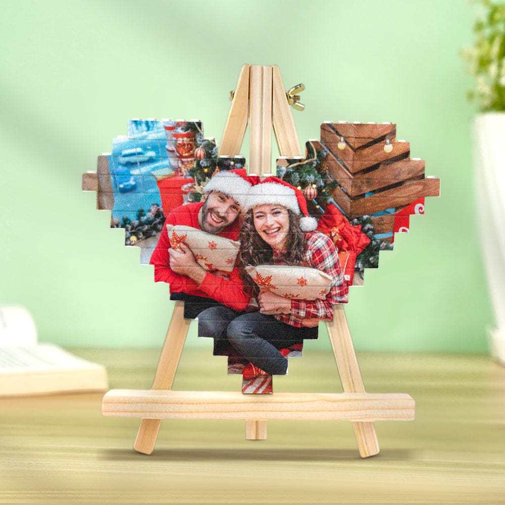 Gift For Christmas Personalized Building Brick Custom Photo Block Heart Shaped - Giftlab