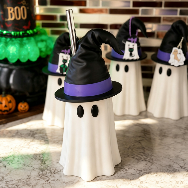 Cute Halloween Ghost Can Tumbler Witch Hat