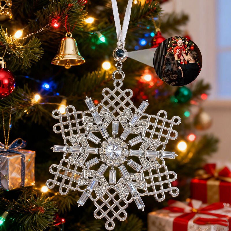 Personalized Photo Projection Ornament Projection Picture Pendant with Diamonds, A Warm Gift for Christmas
