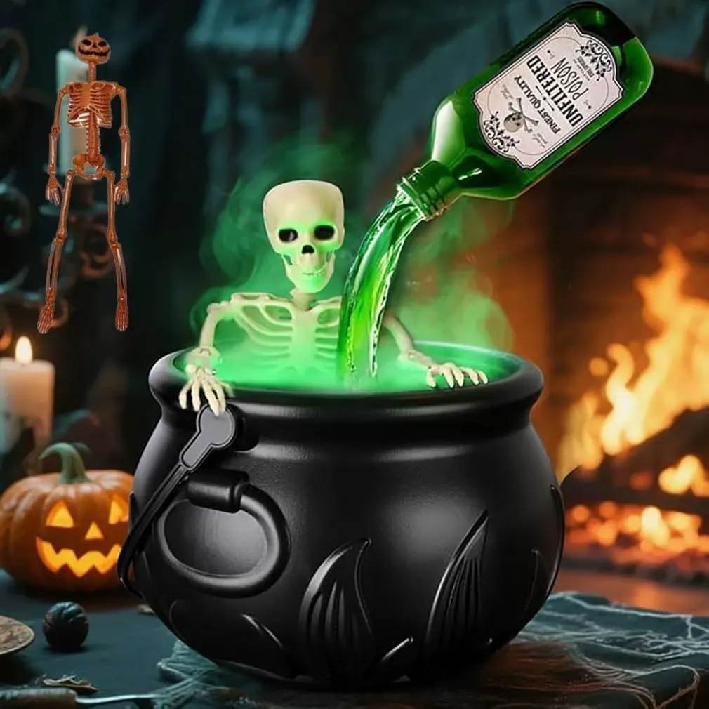 Halloween Decorations Indoor - Cauldron Decor with Skeleton Black Witches Cauldron Halloween Party Decoration for Home Table