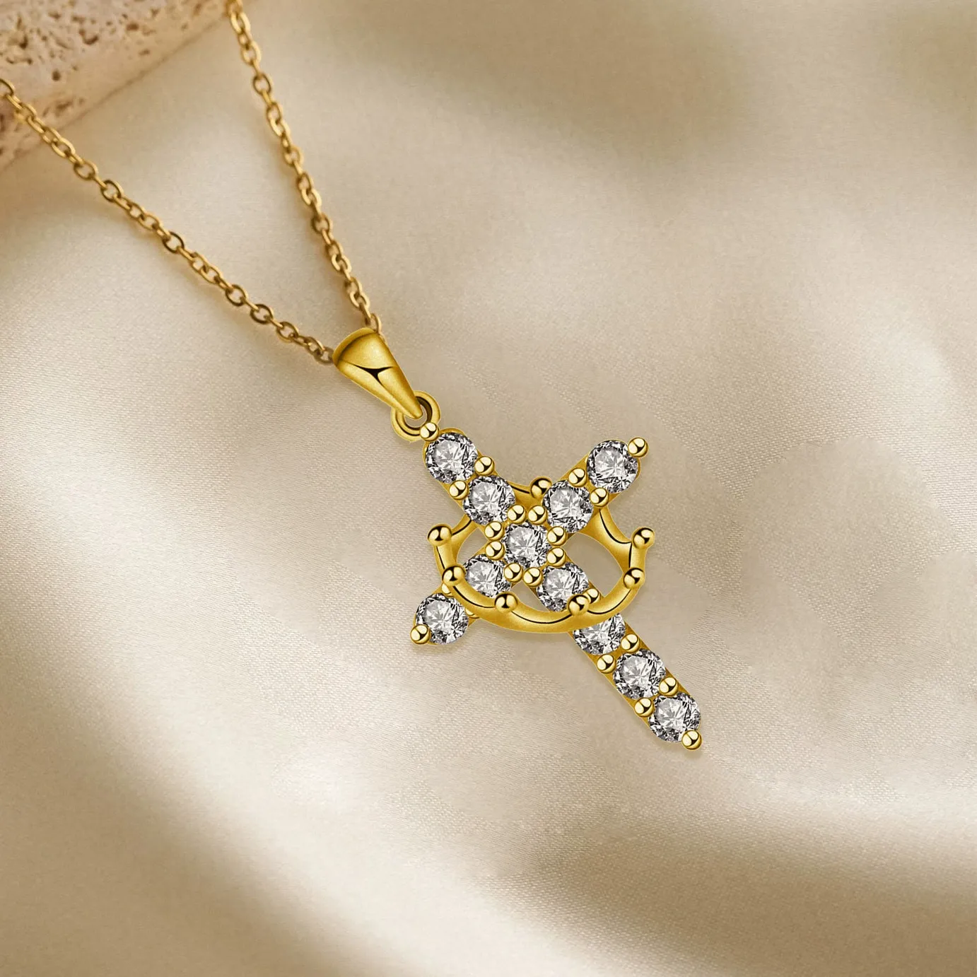 Crown and Cross Necklace for Her that is elegant meaningful and made to shine - Bestchristmasgifts