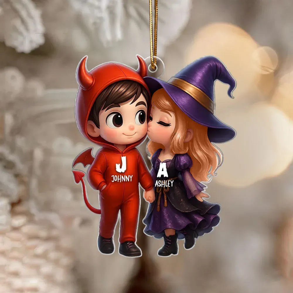 Cute Cartoon Halloween Couple Personalized Acrylic Ornament,Halloween Tree Decoration
