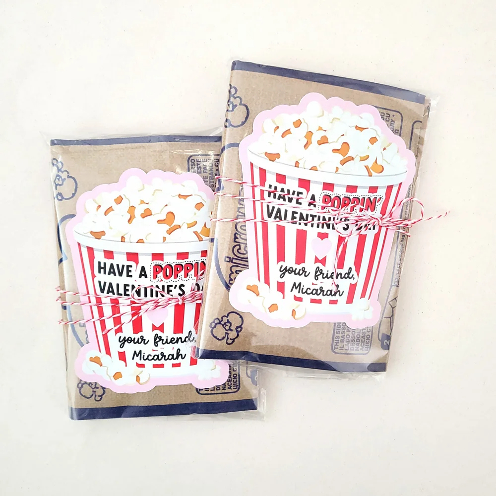 Personalized Valentine's Day Popcorn Stickers, Custom Name Labels for Kids, Perfect Kids for Preschool Gift