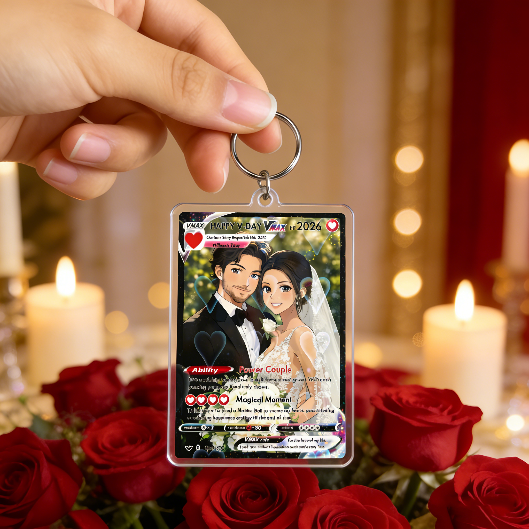 Personalized Photo Anime VMAX Card Keychain Fantasy Game Anime Card Acrylic Keychain Valentine's Day Gift for Couple