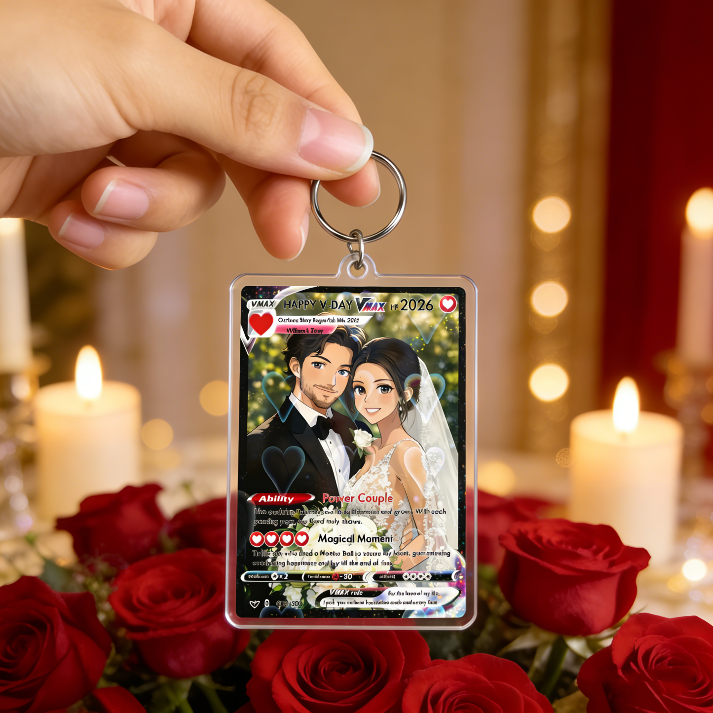 Personalized Photo Anime VMAX Card Keychain Fantasy Game Anime Card Acrylic Keychain Valentine's Day Gift for Couple