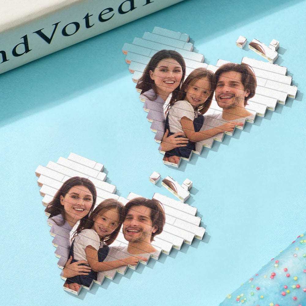 Personalized Building Brick Personalised Photo Block Heart Shaped Gifts for Family - Giftlab