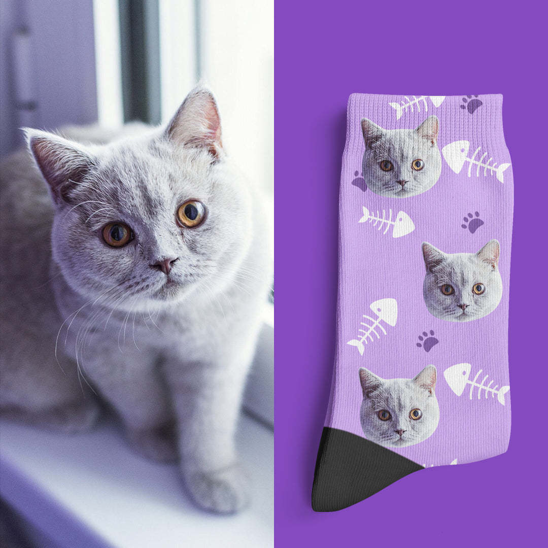 Photo Socks, Custom Cat Face Socks - Bestchristmasgifts
